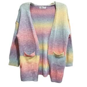 Ecowish Women Pastel Rainbow Oversized Knit Cardigan Sweater Size Medium Pockets